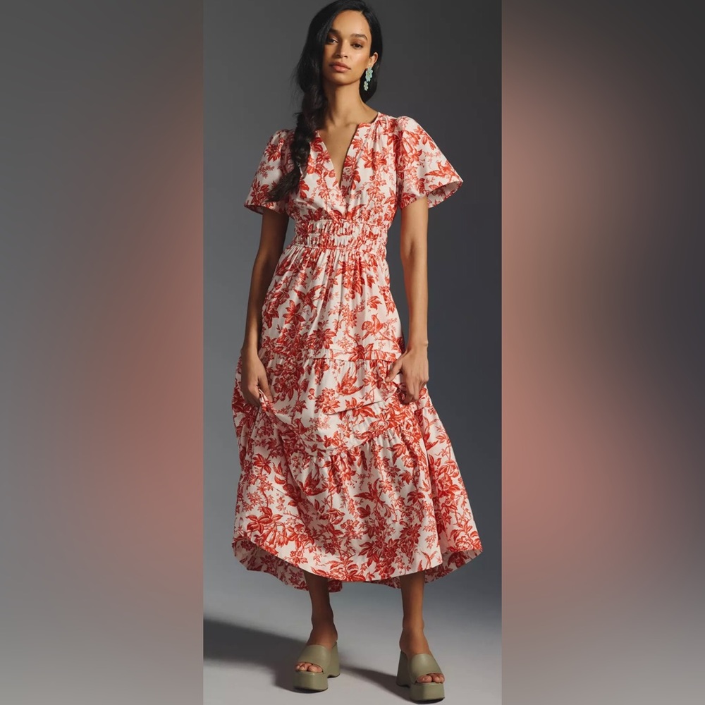 Anthropologie Somerset Maxi Dress in Coral and White Floral